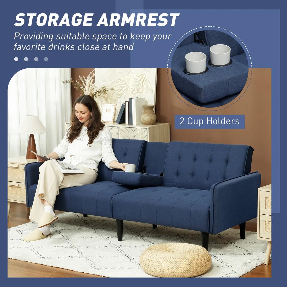 HOMCOM Three-Seater Sofa Bed, with Cupholders Additional View 4