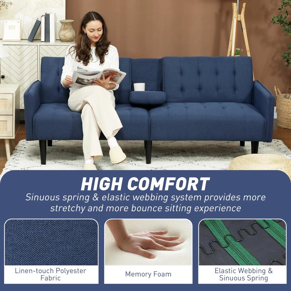 HOMCOM Three-Seater Sofa Bed, with Cupholders Additional View 7
