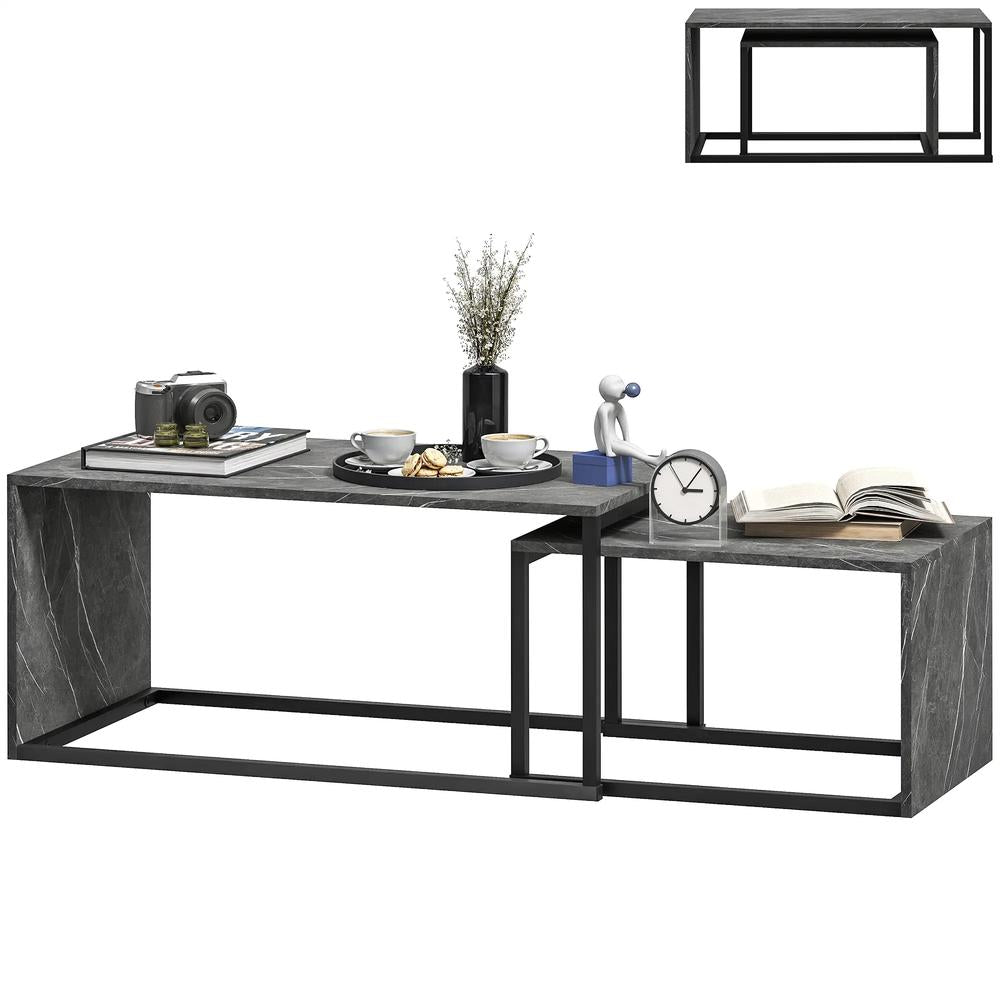 HOMCOM Nesting Coffee Table Set of 2, Industrial Stacking Side End Tables with Metal Frame for Living Room, Bedroom Additional View 11