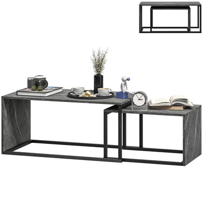 HOMCOM Nesting Coffee Table Set of 2, Industrial Stacking Side End Tables with Metal Frame for Living Room, Bedroom Additional View 11