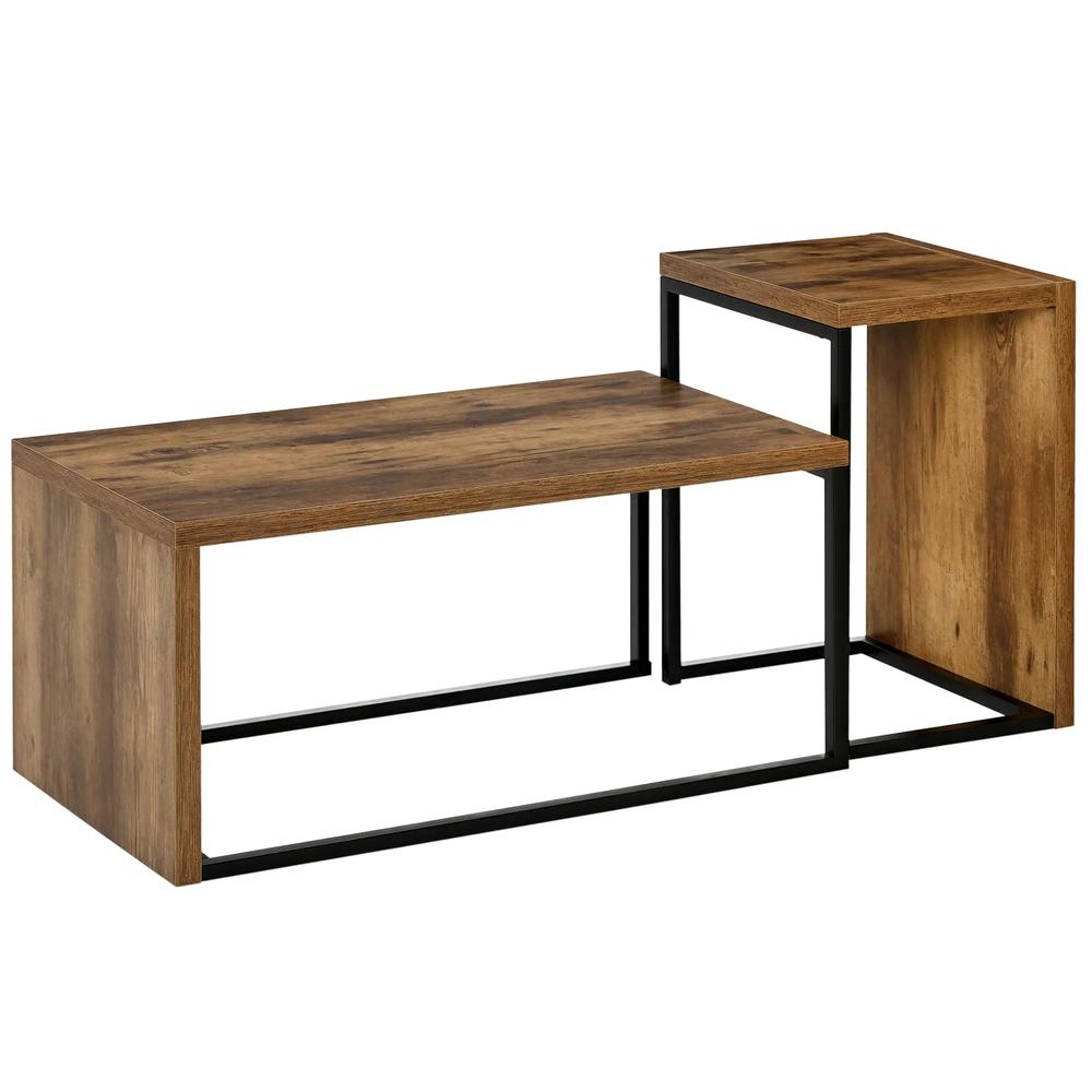 HOMCOM Nesting Coffee Table Set of 2, Industrial Stacking Side End Tables with Metal Frame for Living Room, Bedroom Additional View 12