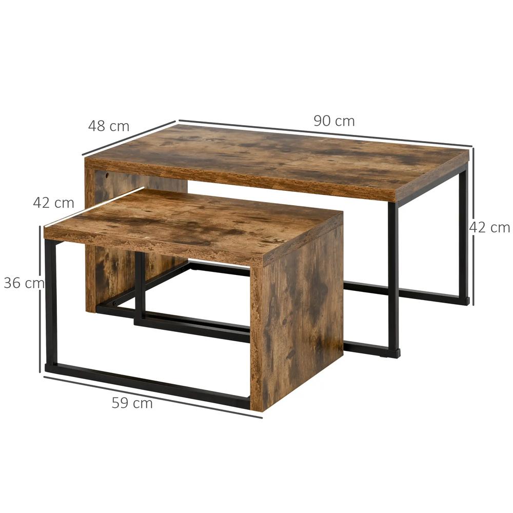 HOMCOM Nesting Coffee Table Set of 2, Industrial Stacking Side End Tables with Metal Frame for Living Room, Bedroom Additional View 14