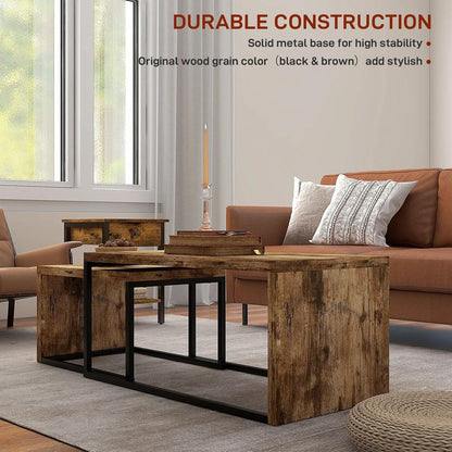 HOMCOM Nesting Coffee Table Set of 2, Industrial Stacking Side End Tables with Metal Frame for Living Room, Bedroom Additional View 16