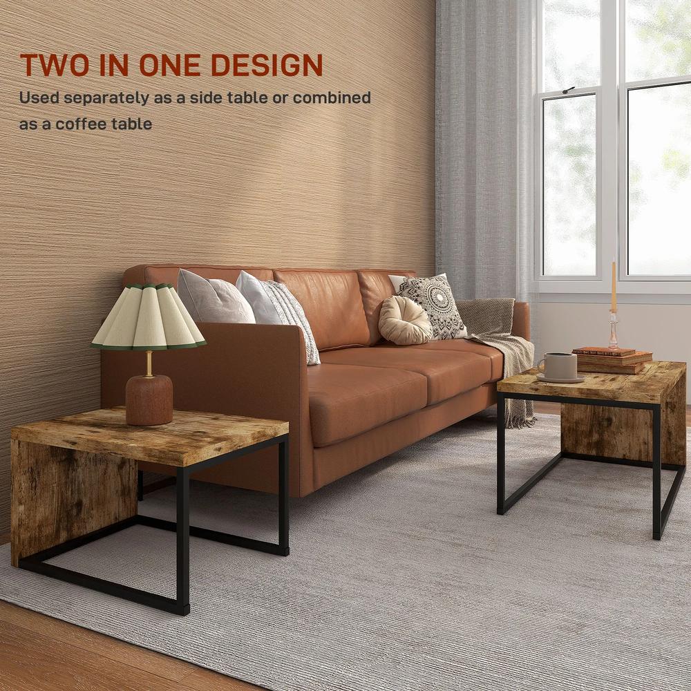 HOMCOM Nesting Coffee Table Set of 2, Industrial Stacking Side End Tables with Metal Frame for Living Room, Bedroom Additional View 17