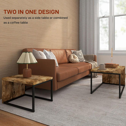 HOMCOM Nesting Coffee Table Set of 2, Industrial Stacking Side End Tables with Metal Frame for Living Room, Bedroom Additional View 17