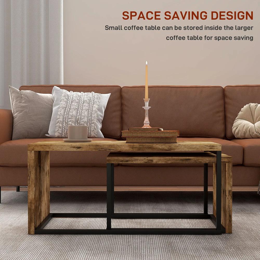 HOMCOM Nesting Coffee Table Set of 2, Industrial Stacking Side End Tables with Metal Frame for Living Room, Bedroom Additional View 18
