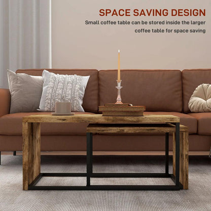 HOMCOM Nesting Coffee Table Set of 2, Industrial Stacking Side End Tables with Metal Frame for Living Room, Bedroom Additional View 18