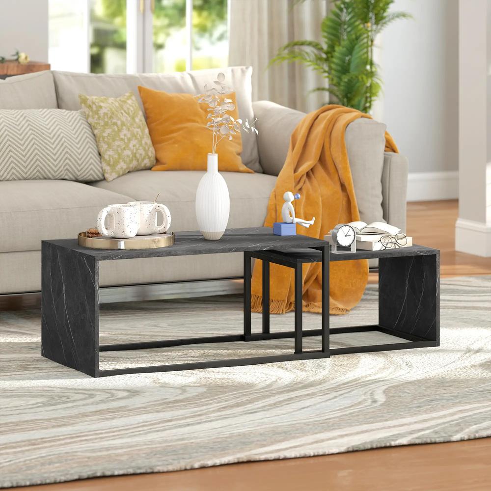HOMCOM Nesting Coffee Table Set of 2, Industrial Stacking Side End Tables with Metal Frame for Living Room, Bedroom Additional View 2