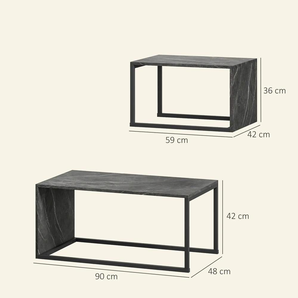 HOMCOM Nesting Coffee Table Set of 2, Industrial Stacking Side End Tables with Metal Frame for Living Room, Bedroom Additional View 3