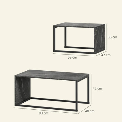 HOMCOM Nesting Coffee Table Set of 2, Industrial Stacking Side End Tables with Metal Frame for Living Room, Bedroom Additional View 3