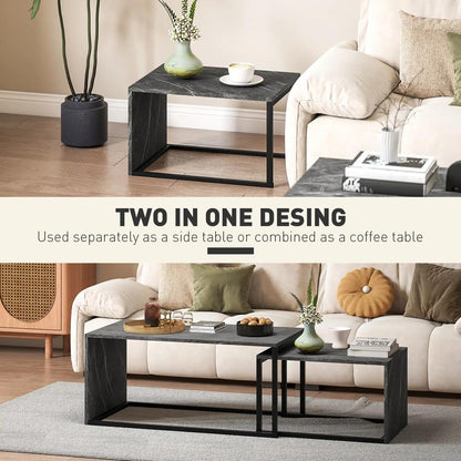 HOMCOM Nesting Coffee Table Set of 2, Industrial Stacking Side End Tables with Metal Frame for Living Room, Bedroom Additional View 6
