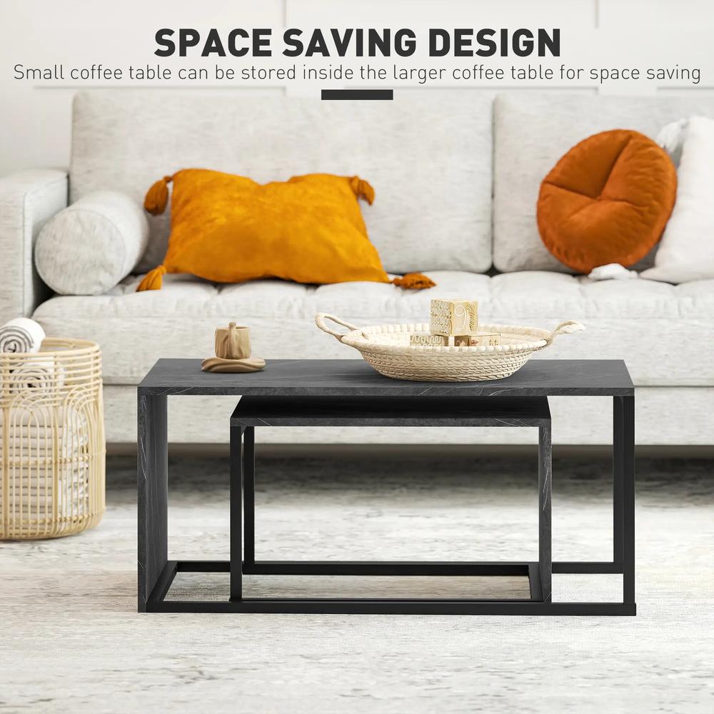 HOMCOM Nesting Coffee Table Set of 2, Industrial Stacking Side End Tables with Metal Frame for Living Room, Bedroom Additional View 7