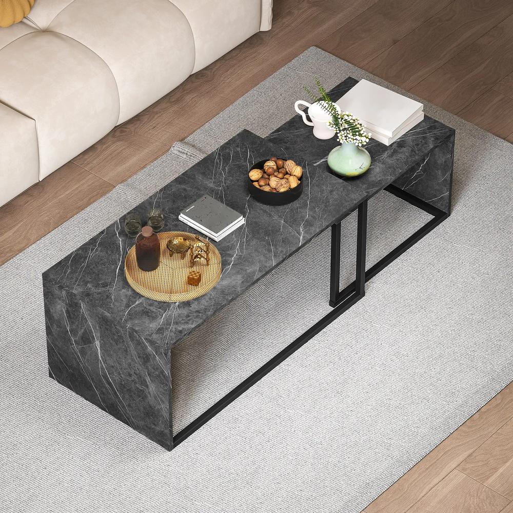 HOMCOM Nesting Coffee Table Set of 2, Industrial Stacking Side End Tables with Metal Frame for Living Room, Bedroom Additional View 8