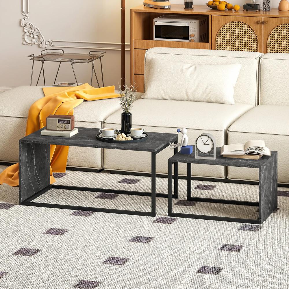 HOMCOM Nesting Coffee Table Set of 2, Industrial Stacking Side End Tables with Metal Frame for Living Room, Bedroom Additional View 10