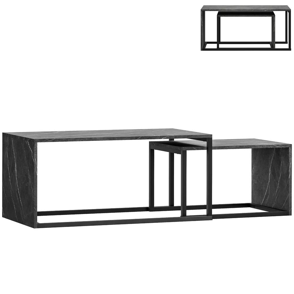 HOMCOM Nesting Coffee Table Set of 2, Industrial Stacking Side End Tables with Metal Frame for Living Room, Bedroom