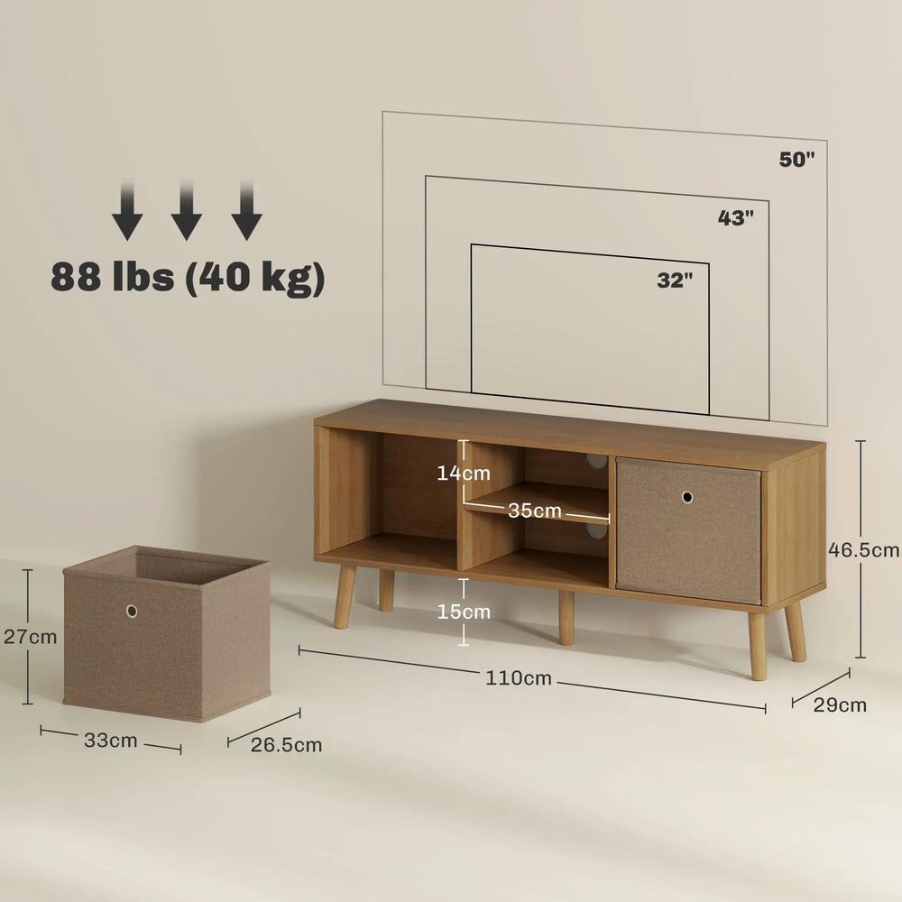 HOMCOM TV Cabinet Stand Unit for TVs up to 50'' with Foldable Drawers, Entertainment Centre for Living Room Additional View 3