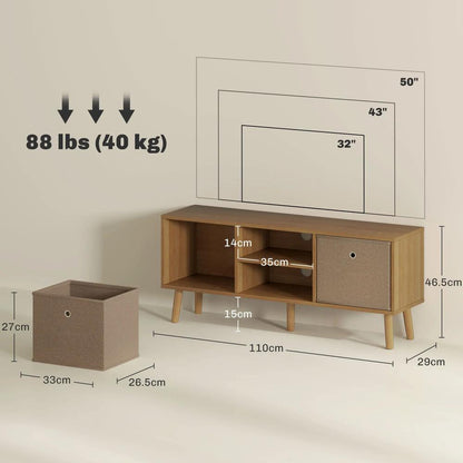 HOMCOM TV Cabinet Stand Unit for TVs up to 50'' with Foldable Drawers, Entertainment Centre for Living Room Additional View 3