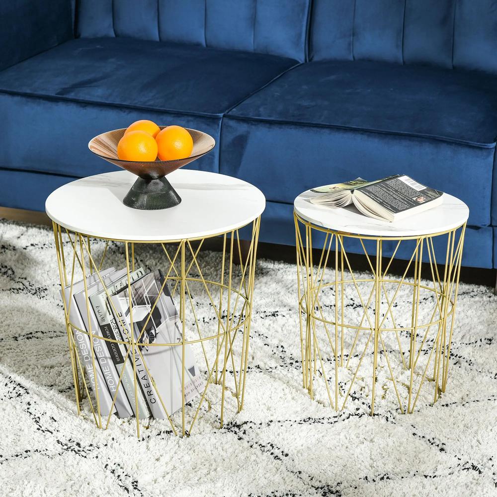 HOMCOM Set of 2 Nesting Side Tables with Storage, Round End Tables Coffee Tables with Steel Frame and Removable Round Top, for Living Room, bedroom, office, White Additional View 2