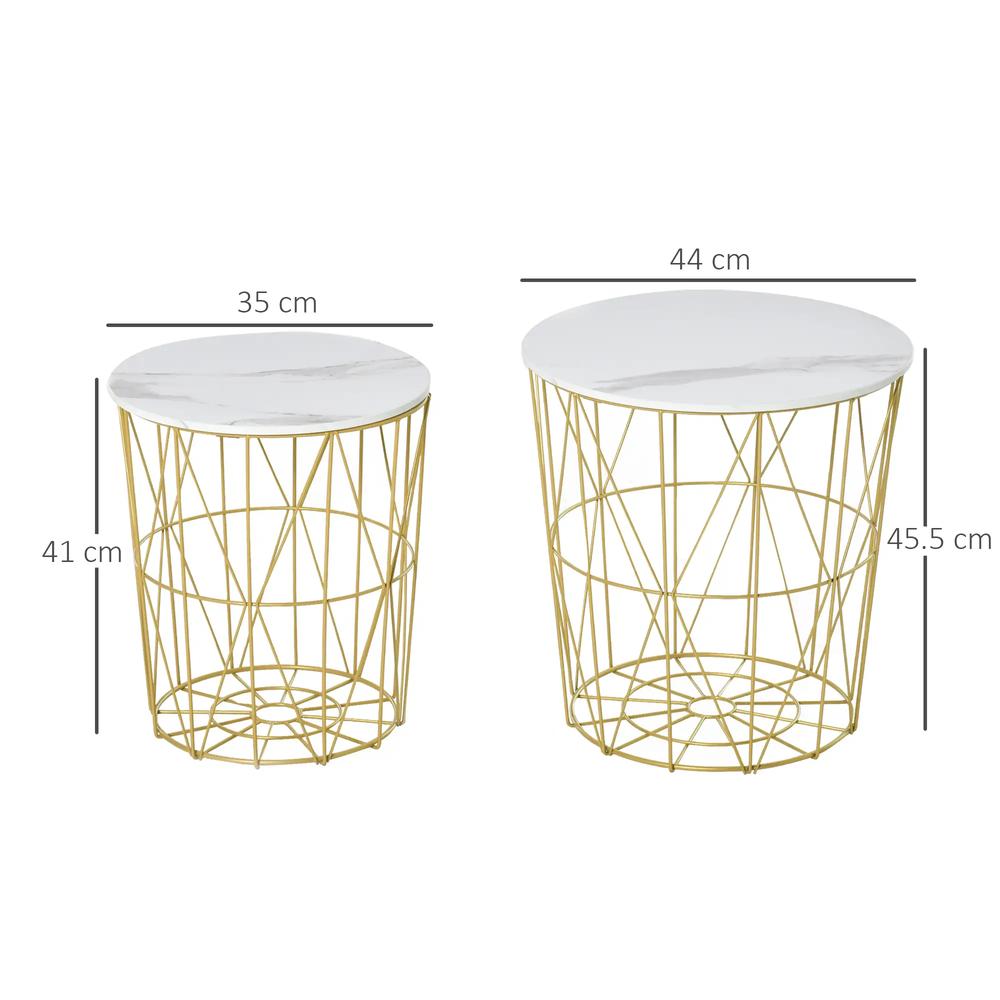 HOMCOM Set of 2 Nesting Side Tables with Storage, Round End Tables Coffee Tables with Steel Frame and Removable Round Top, for Living Room, bedroom, office, White Additional View 3