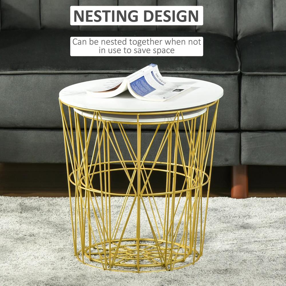 HOMCOM Set of 2 Nesting Side Tables with Storage, Round End Tables Coffee Tables with Steel Frame and Removable Round Top, for Living Room, bedroom, office, White Additional View 5
