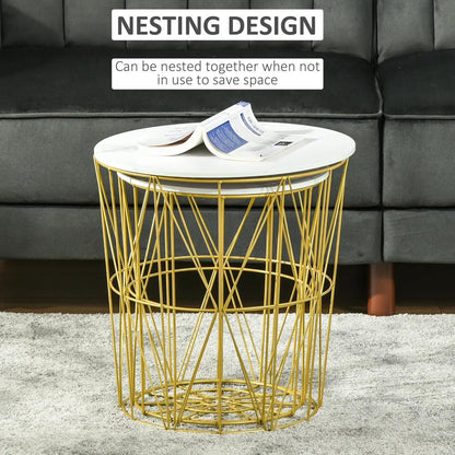 HOMCOM Set of 2 Nesting Side Tables with Storage, Round End Tables Coffee Tables with Steel Frame and Removable Round Top, for Living Room, bedroom, office, White Additional View 5
