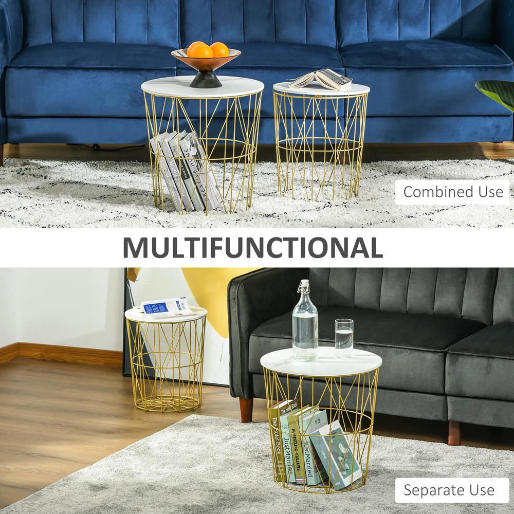 HOMCOM Set of 2 Nesting Side Tables with Storage, Round End Tables Coffee Tables with Steel Frame and Removable Round Top, for Living Room, bedroom, office, White Additional View 6