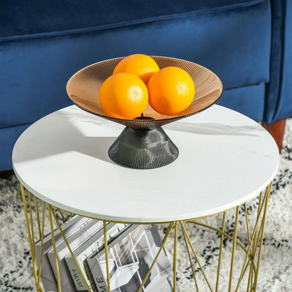HOMCOM Set of 2 Nesting Side Tables with Storage, Round End Tables Coffee Tables with Steel Frame and Removable Round Top, for Living Room, bedroom, office, White Additional View 9