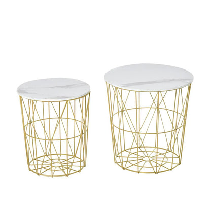 HOMCOM Set of 2 Nesting Side Tables with Storage, Round End Tables Coffee Tables with Steel Frame and Removable Round Top, for Living Room, bedroom, office, White Additional View 10