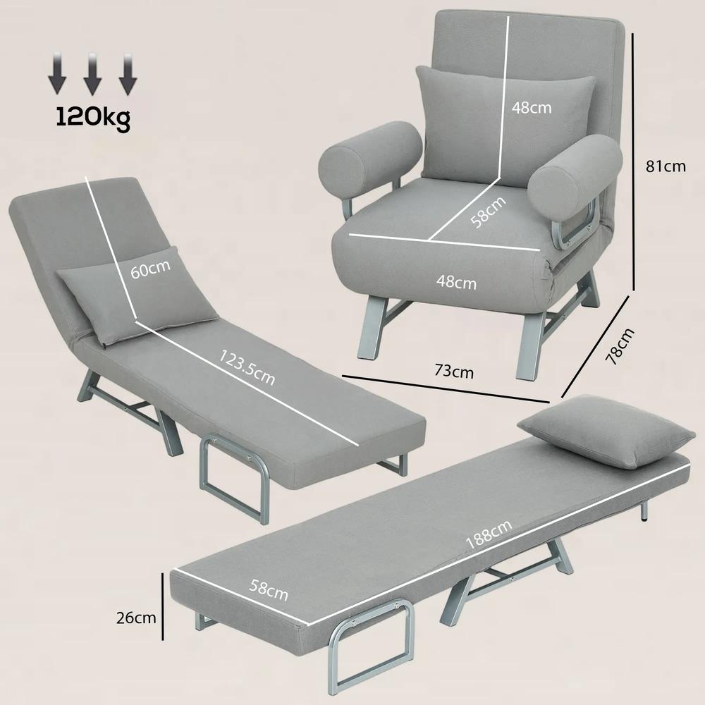 HOMCOM Single Sofa Bed, 3-in-1 Convertible Folding Chair Bed with Adjustable Backrest, Removable Armrests Additional View 17