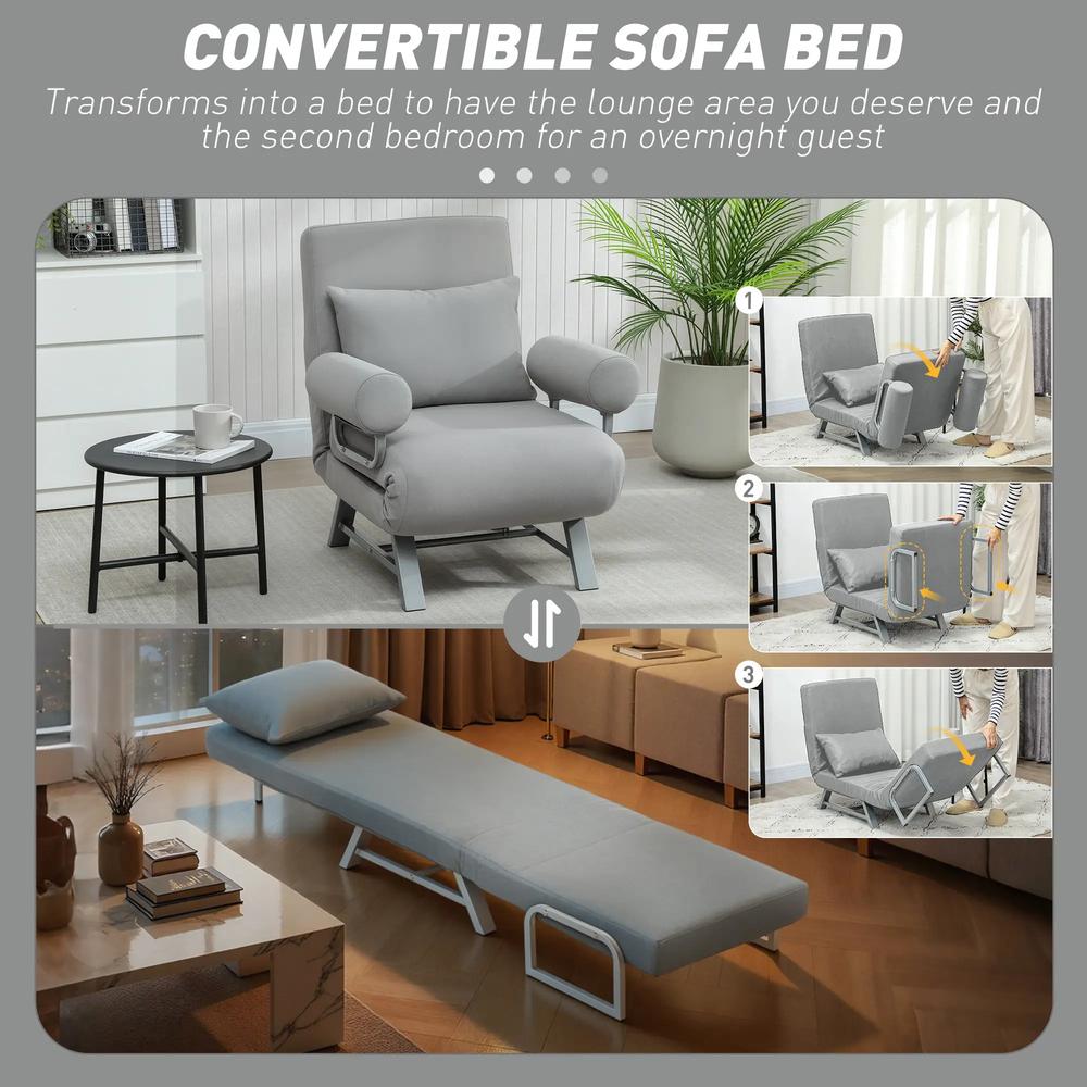 HOMCOM Single Sofa Bed, 3-in-1 Convertible Folding Chair Bed with Adjustable Backrest, Removable Armrests Additional View 18