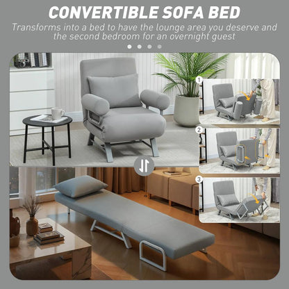 HOMCOM Single Sofa Bed, 3-in-1 Convertible Folding Chair Bed with Adjustable Backrest, Removable Armrests Additional View 18