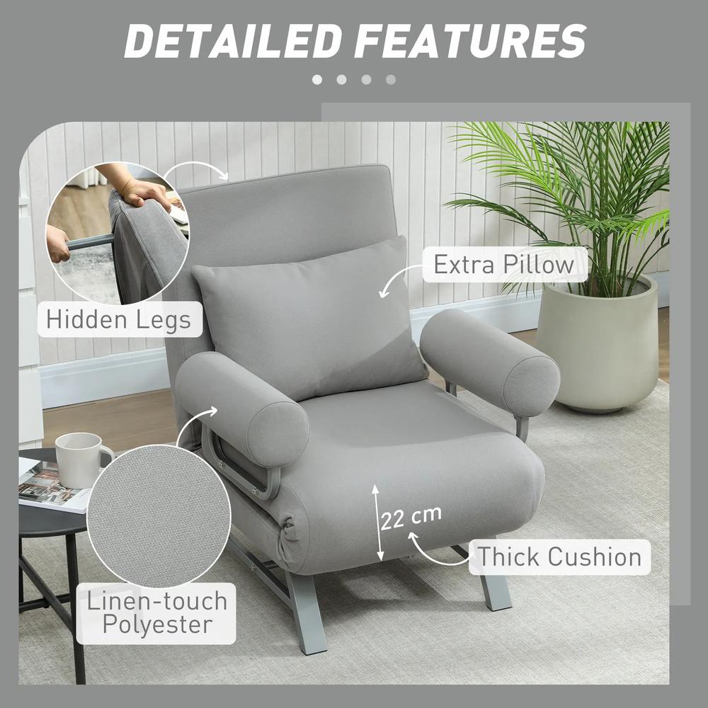 HOMCOM Single Sofa Bed, 3-in-1 Convertible Folding Chair Bed with Adjustable Backrest, Removable Armrests Additional View 20