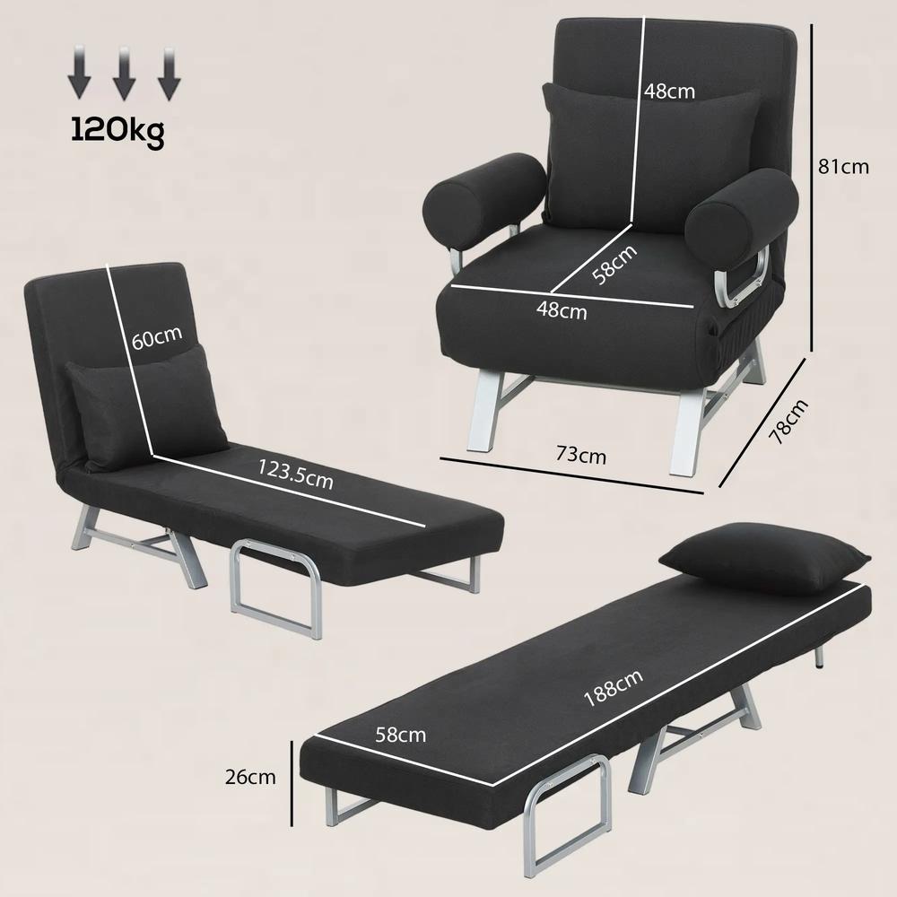 HOMCOM Single Sofa Bed, 3-in-1 Convertible Folding Chair Bed with Adjustable Backrest, Removable Armrests Additional View 31