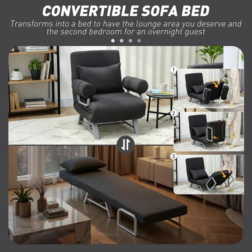 HOMCOM Single Sofa Bed, 3-in-1 Convertible Folding Chair Bed with Adjustable Backrest, Removable Armrests Additional View 32