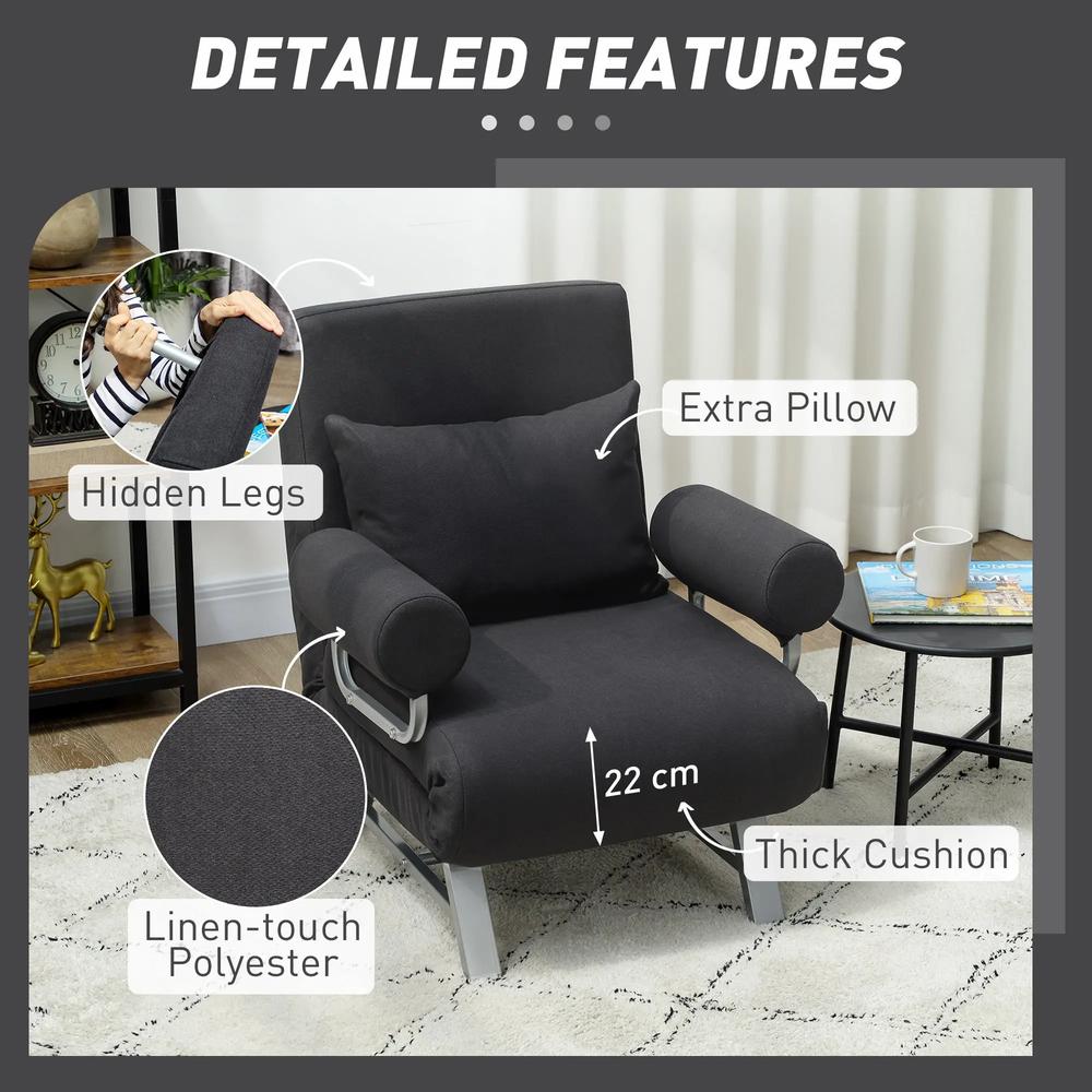 HOMCOM Single Sofa Bed, 3-in-1 Convertible Folding Chair Bed with Adjustable Backrest, Removable Armrests Additional View 34