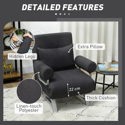 HOMCOM Single Sofa Bed, 3-in-1 Convertible Folding Chair Bed with Adjustable Backrest, Removable Armrests Additional View 34