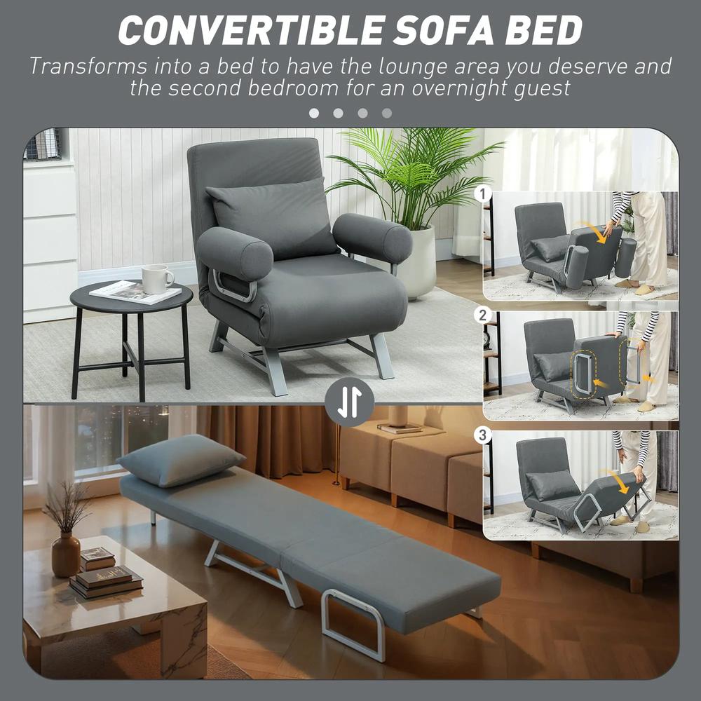 HOMCOM Single Sofa Bed, 3-in-1 Convertible Folding Chair Bed with Adjustable Backrest, Removable Armrests Additional View 4