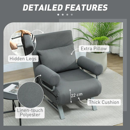 HOMCOM Single Sofa Bed, 3-in-1 Convertible Folding Chair Bed with Adjustable Backrest, Removable Armrests Additional View 5