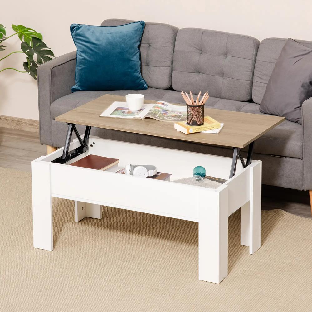 HOMCOM Lift Top Coffee Table with Hidden Storage Compartment, Lift Tabletop Pop-Up Center Table for Living Room Additional View 2
