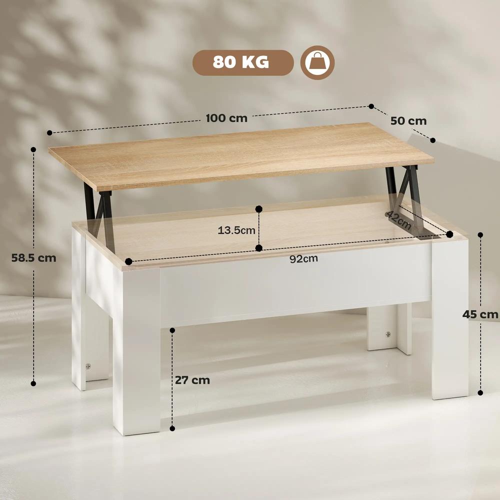 HOMCOM Lift Top Coffee Table with Hidden Storage Compartment, Lift Tabletop Pop-Up Center Table for Living Room Additional View 3