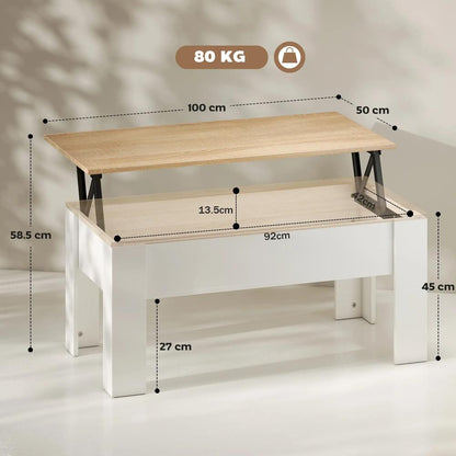 HOMCOM Lift Top Coffee Table with Hidden Storage Compartment, Lift Tabletop Pop-Up Center Table for Living Room Additional View 3