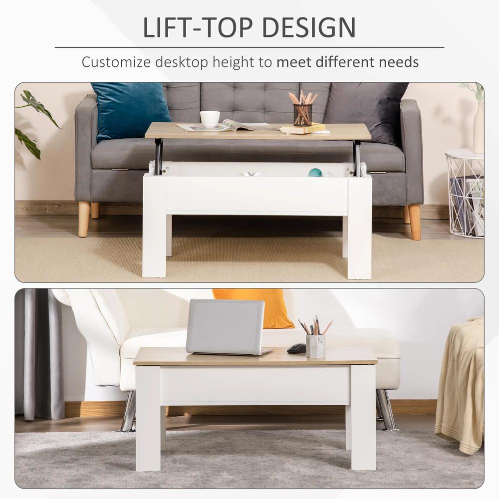 HOMCOM Lift Top Coffee Table with Hidden Storage Compartment, Lift Tabletop Pop-Up Center Table for Living Room Additional View 4