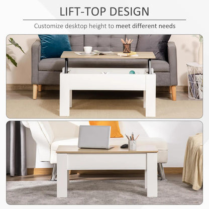 HOMCOM Lift Top Coffee Table with Hidden Storage Compartment, Lift Tabletop Pop-Up Center Table for Living Room Additional View 4
