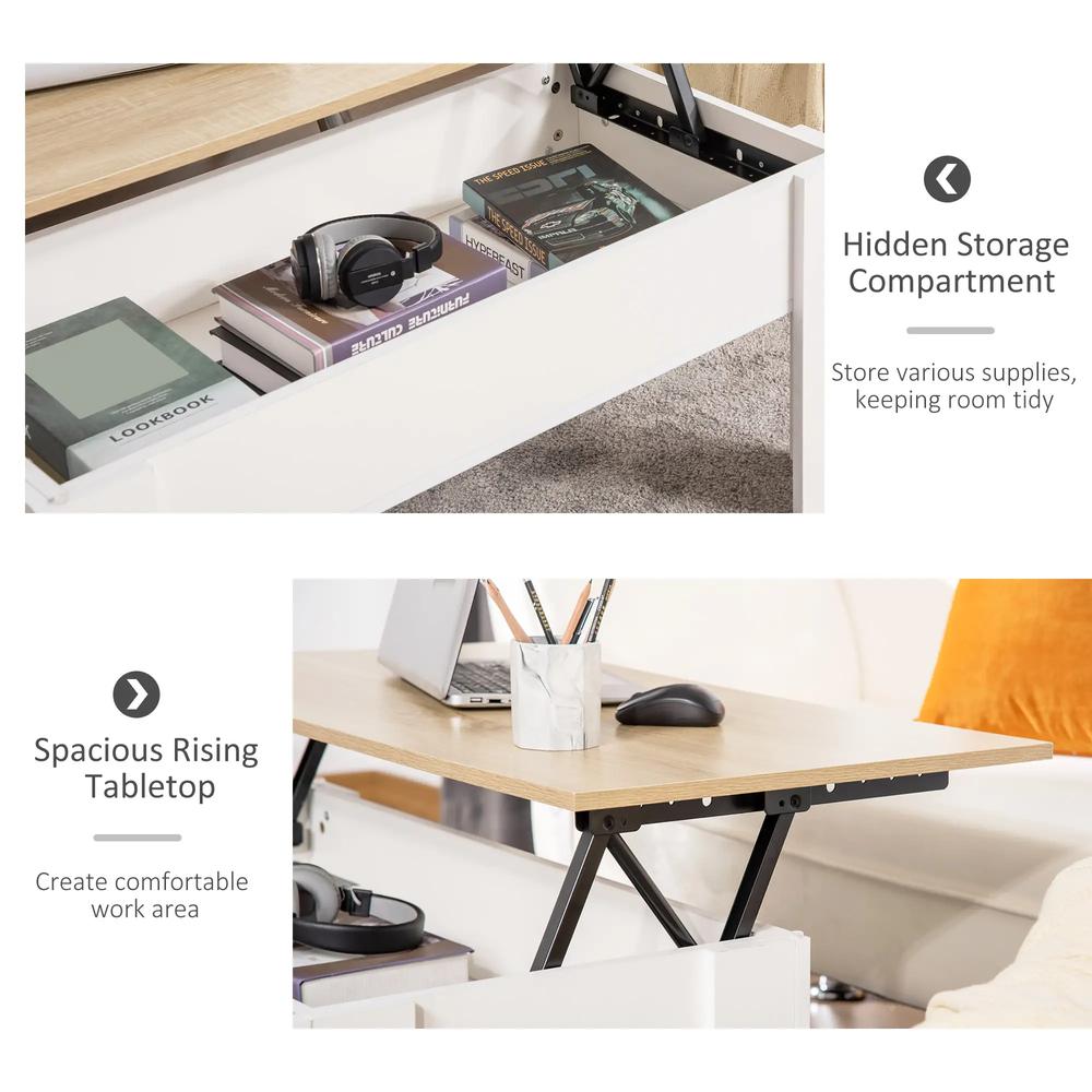 HOMCOM Lift Top Coffee Table with Hidden Storage Compartment, Lift Tabletop Pop-Up Center Table for Living Room Additional View 5