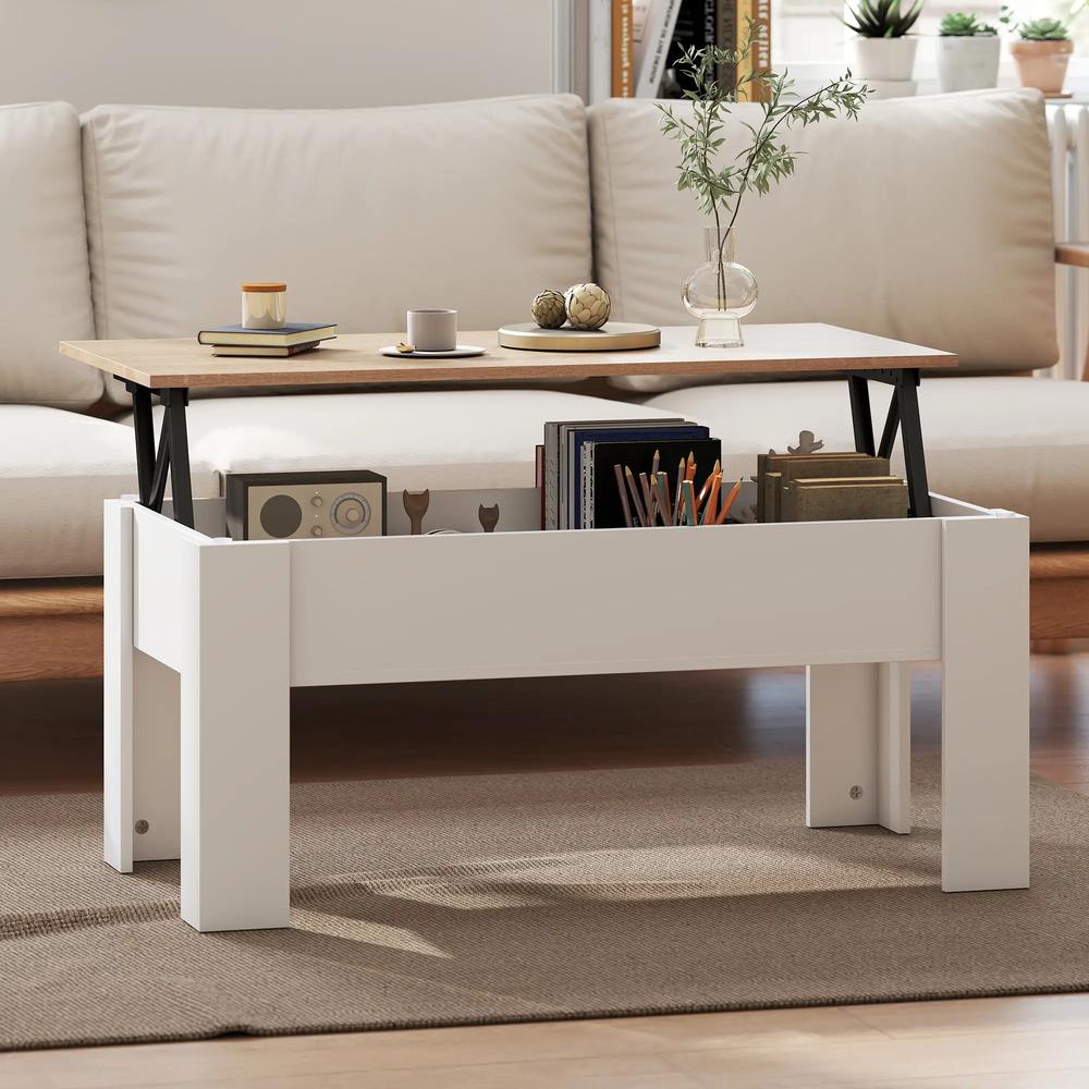HOMCOM Lift Top Coffee Table with Hidden Storage Compartment, Lift Tabletop Pop-Up Center Table for Living Room Additional View 7