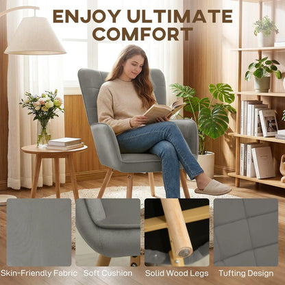 HOMCOM Modern Accent Chair, Upholstered High Back Armchair with Tufted Wingback, Seat Padding, Velvet Leisure Lounge Bedroom Chair with Wood Legs Additional View 14