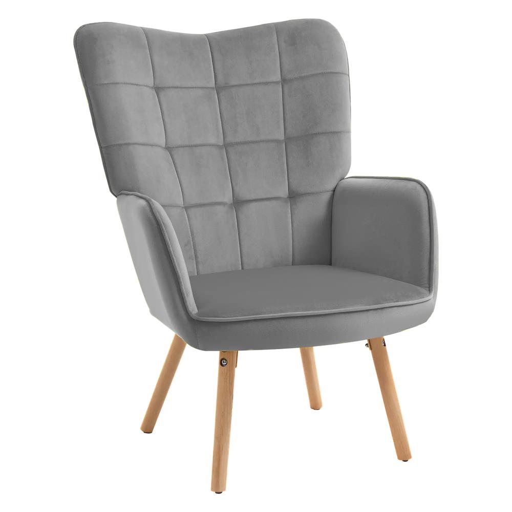 HOMCOM Modern Accent Chair, Upholstered High Back Armchair with Tufted Wingback, Seat Padding, Velvet Leisure Lounge Bedroom Chair with Wood Legs Additional View 20