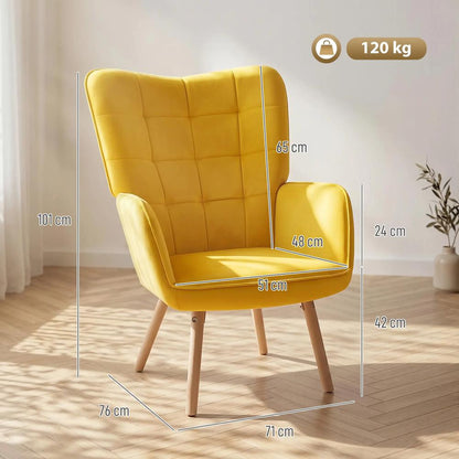 HOMCOM Modern Accent Chair, Upholstered High Back Armchair with Tufted Wingback, Seat Padding, Velvet Leisure Lounge Bedroom Chair with Wood Legs Additional View 3