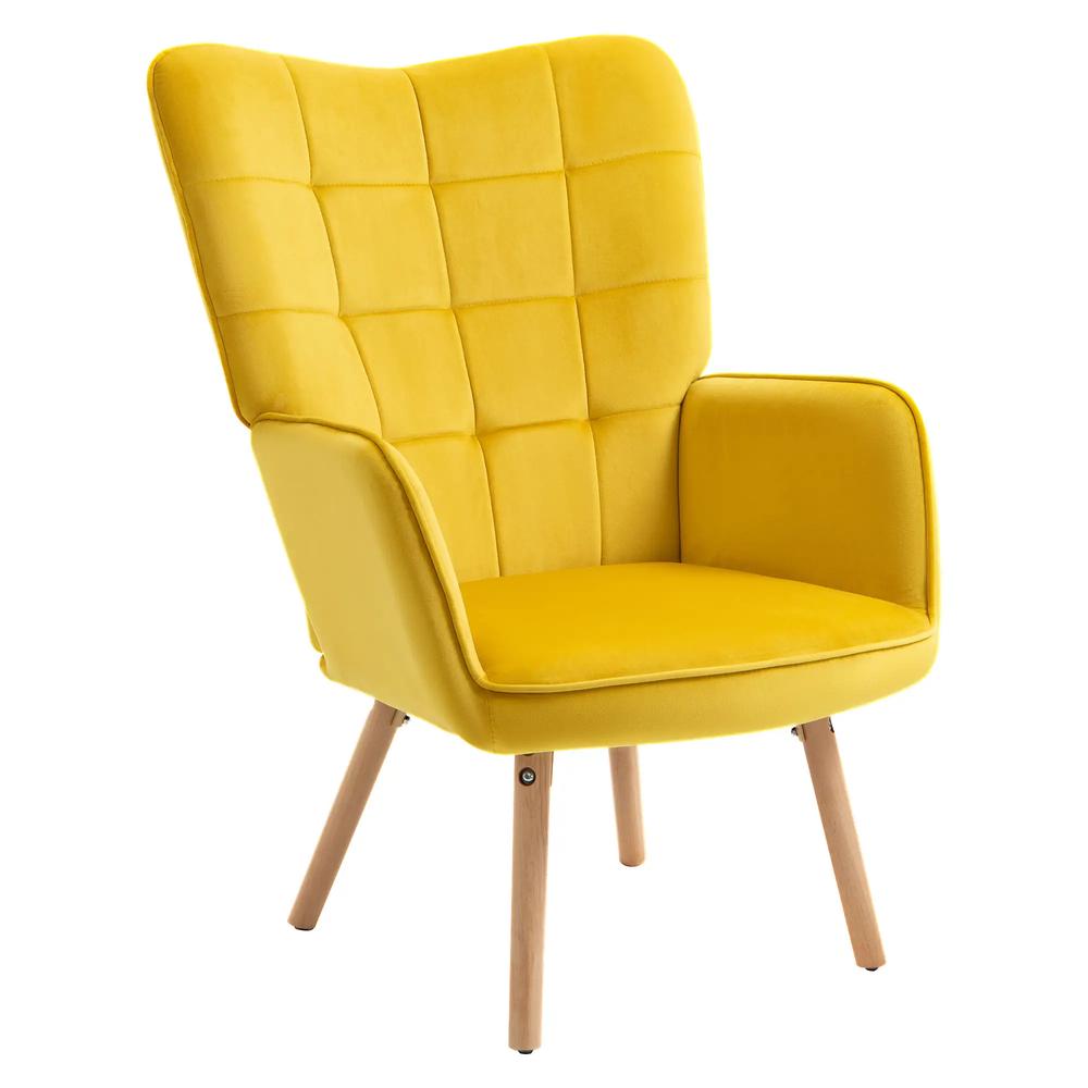 HOMCOM Modern Accent Chair, Upholstered High Back Armchair with Tufted Wingback, Seat Padding, Velvet Leisure Lounge Bedroom Chair with Wood Legs Additional View 10