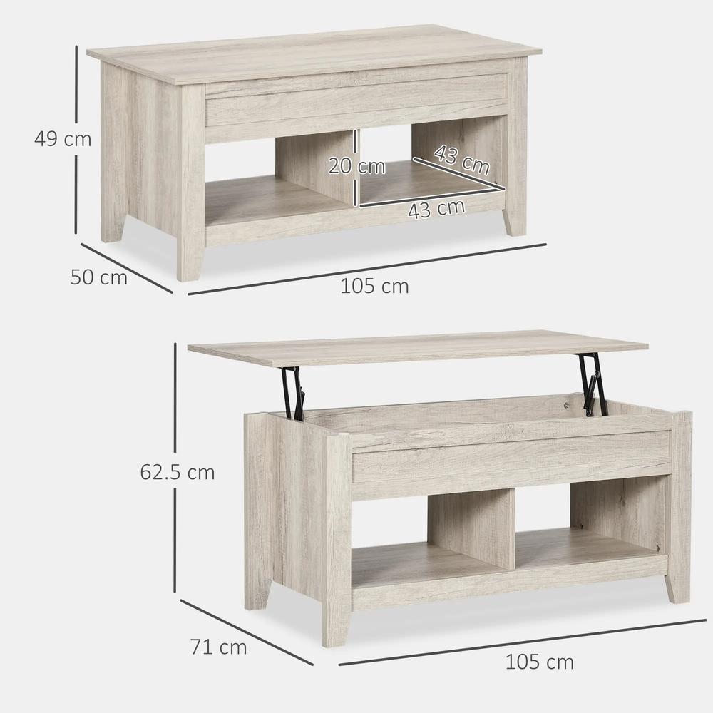 HOMCOM Lift Top Coffee Table w/ Hidden Storage Compartment Open Shelves Lift Tabletop Pop Up Centre Table for Living Room Oak Effect Additional View 3